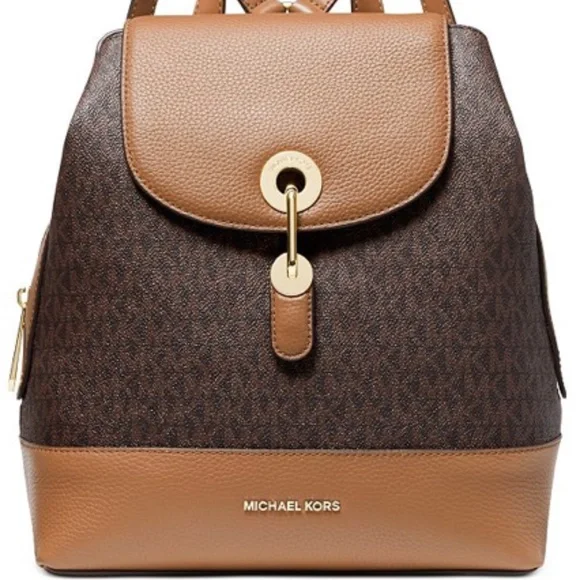 Bags | Nwt Michael Kors Raven Backpack Brownacorngold 